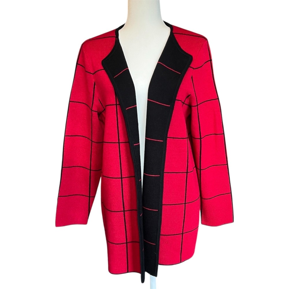 Talbots Sweater Women's XL Petite Red Open Front Cardigan 100% Merino Wool